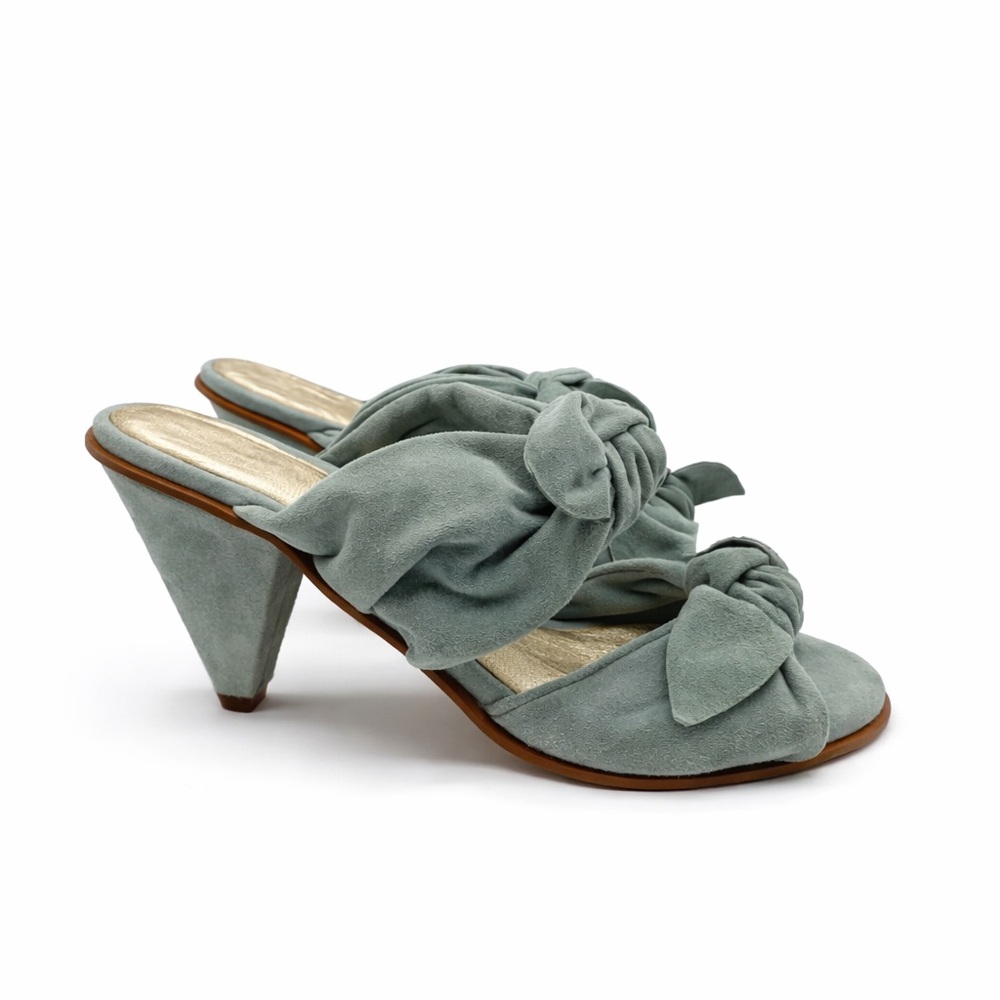 Ann Klein Collection Blue Suede Knot Mules Elegant Slip On Open Toes Sandals - Picture 2 of 12